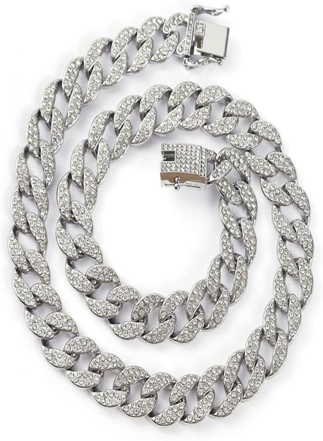 WeimoMonkey Silver Cuban Dog Collar,Cuban Link Dog Collar Necklace Diamond Metal Bling Choke Collar 13mm Wide Pet Jewelry for Puppy Small Medium Large Dogs Cats (14inch) - Image 5